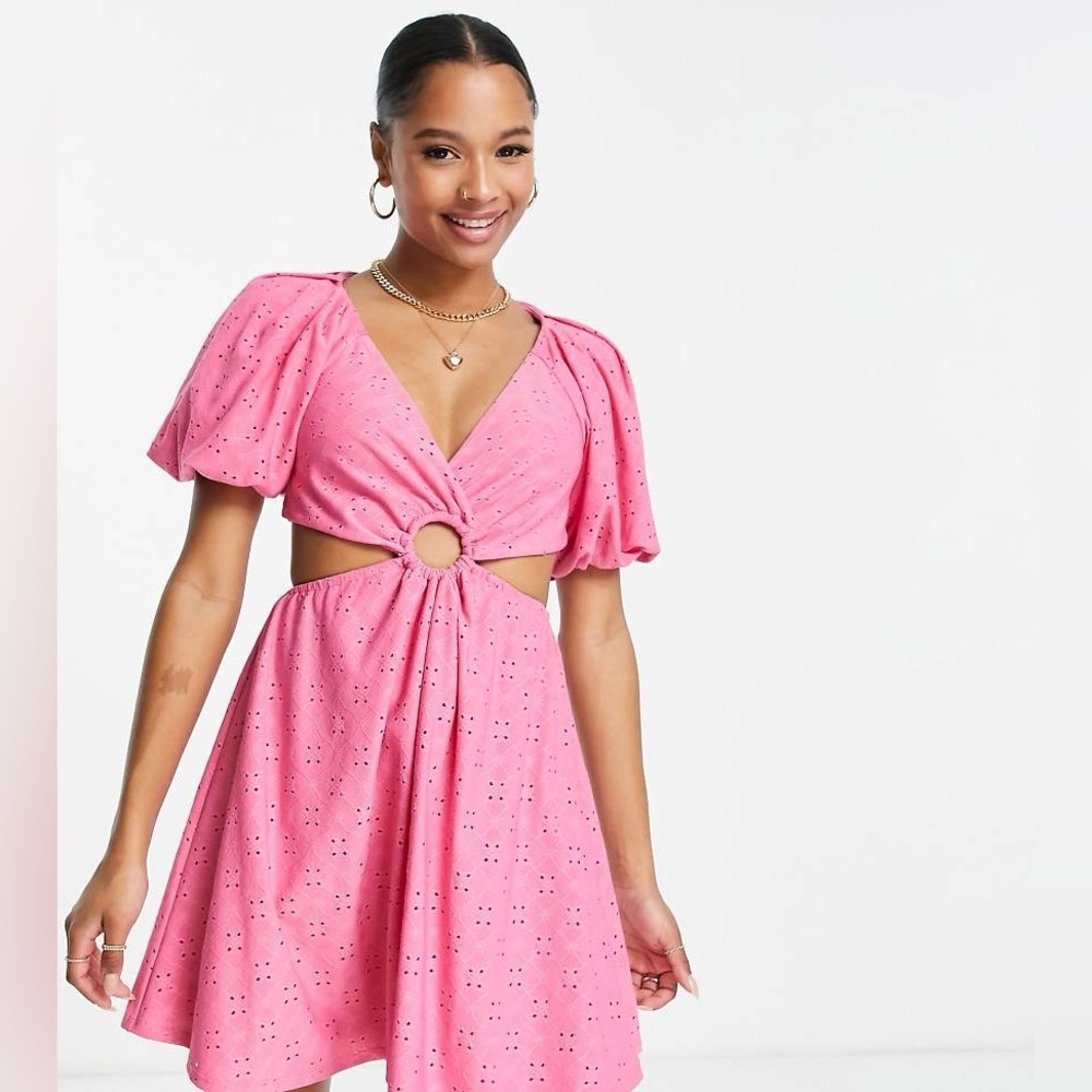 🔆 ASOS Pink Cut-Out Puff Sleeve Mini Dress - size 8